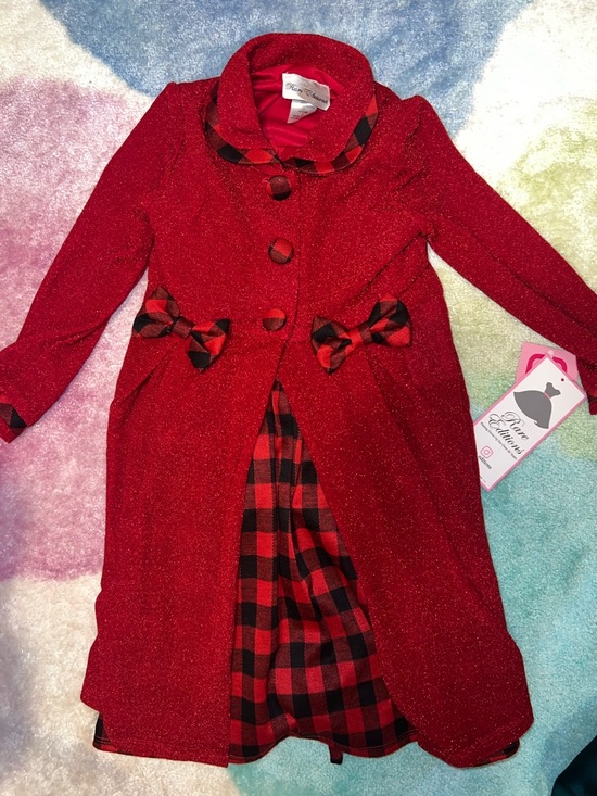 Rare Editions Other - NEW Rare Editions Sparkle Red Coat with Black-Red Plaid Accents and Plaid Dress
